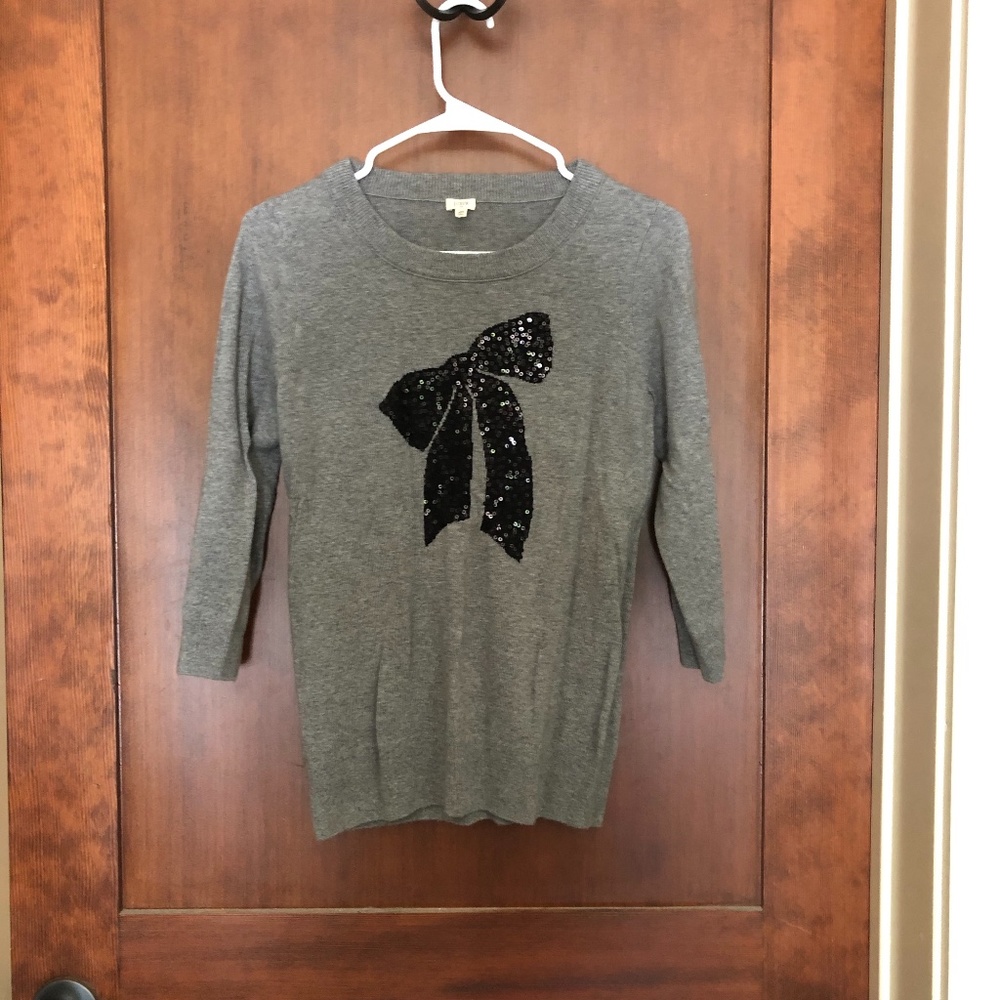 Grey with Sequins Bow Sweater 3/4 sleeves